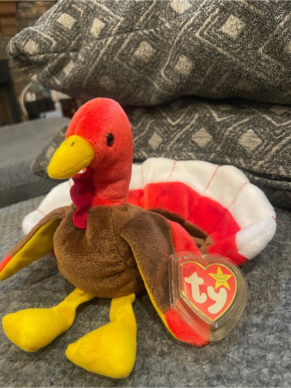 Vintage Ty Plush 1996 Turkey Beanie Baby “Gobbles” - Brown, Red, Yellow